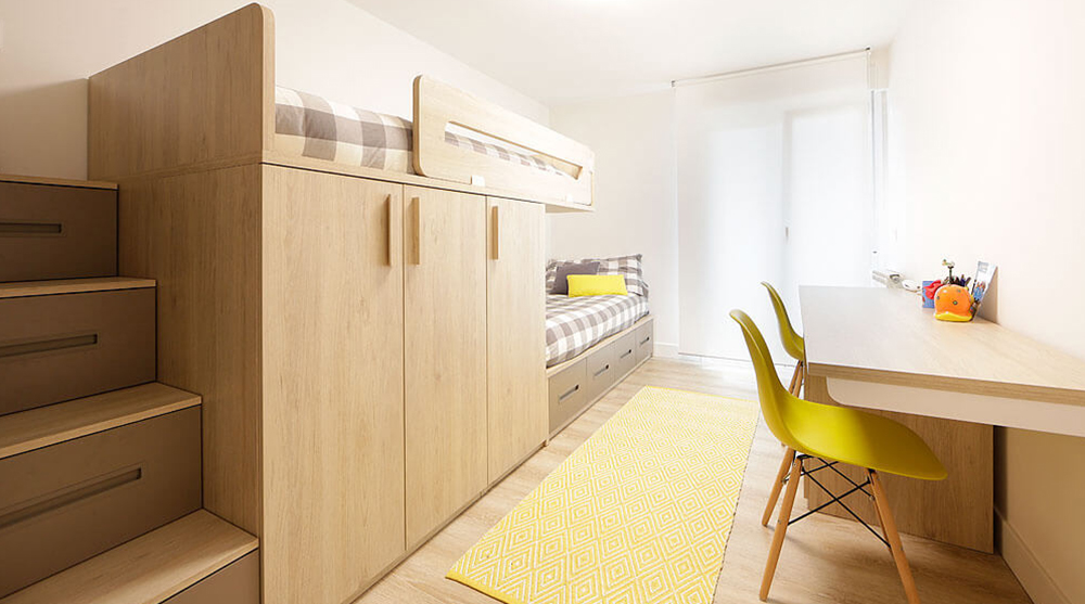 dormitorio juvenil con camas tren